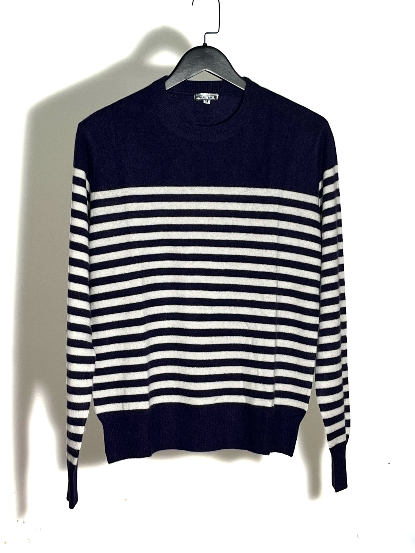 Navy Blue Stripe Sweater - 100% Cashmere