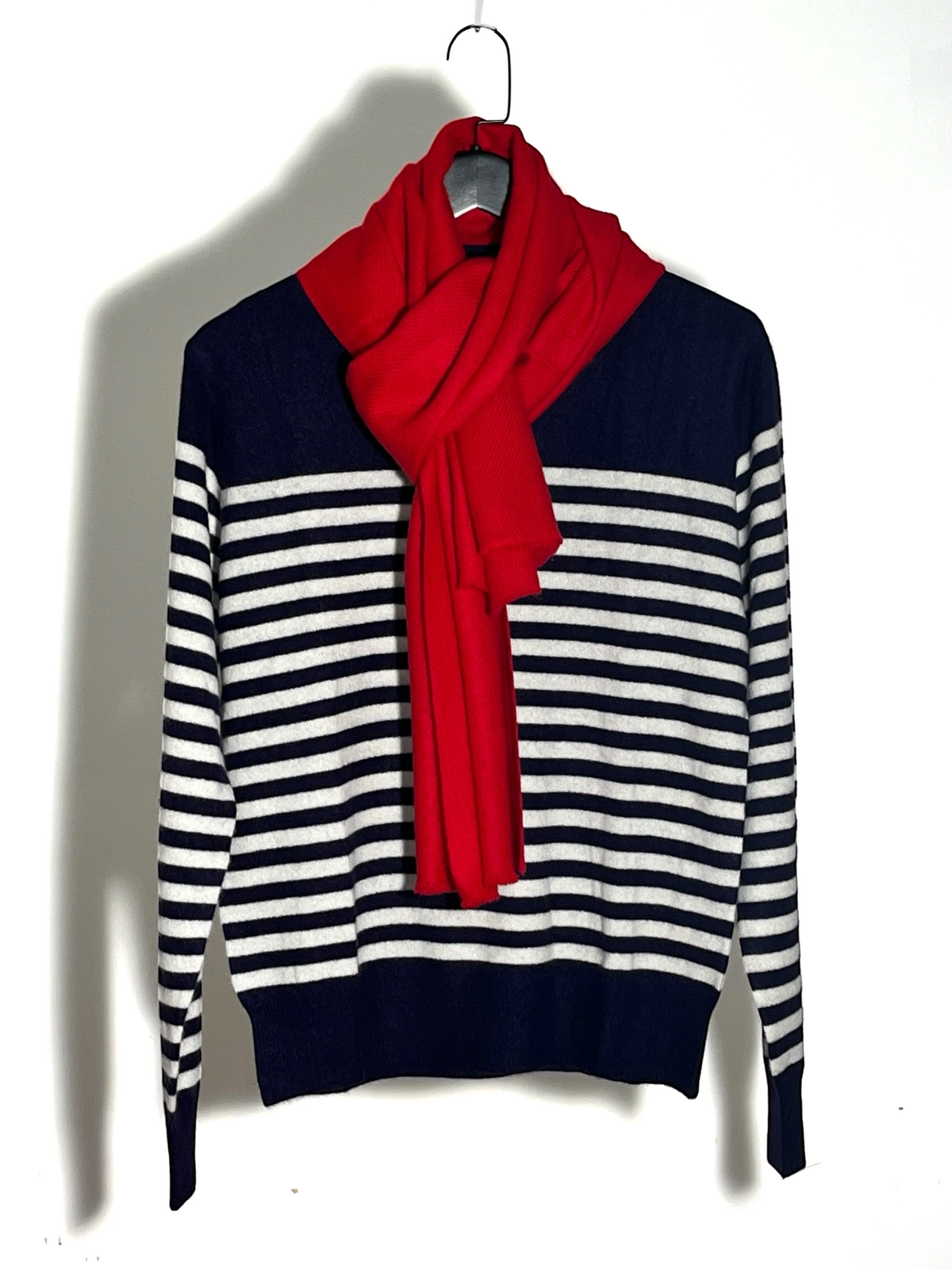 Unisex Navy Blue Stripe Sweater - 100% Cashmere