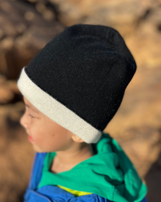 Children Reversible Unisex Beanie Hat - 100% Cashmere