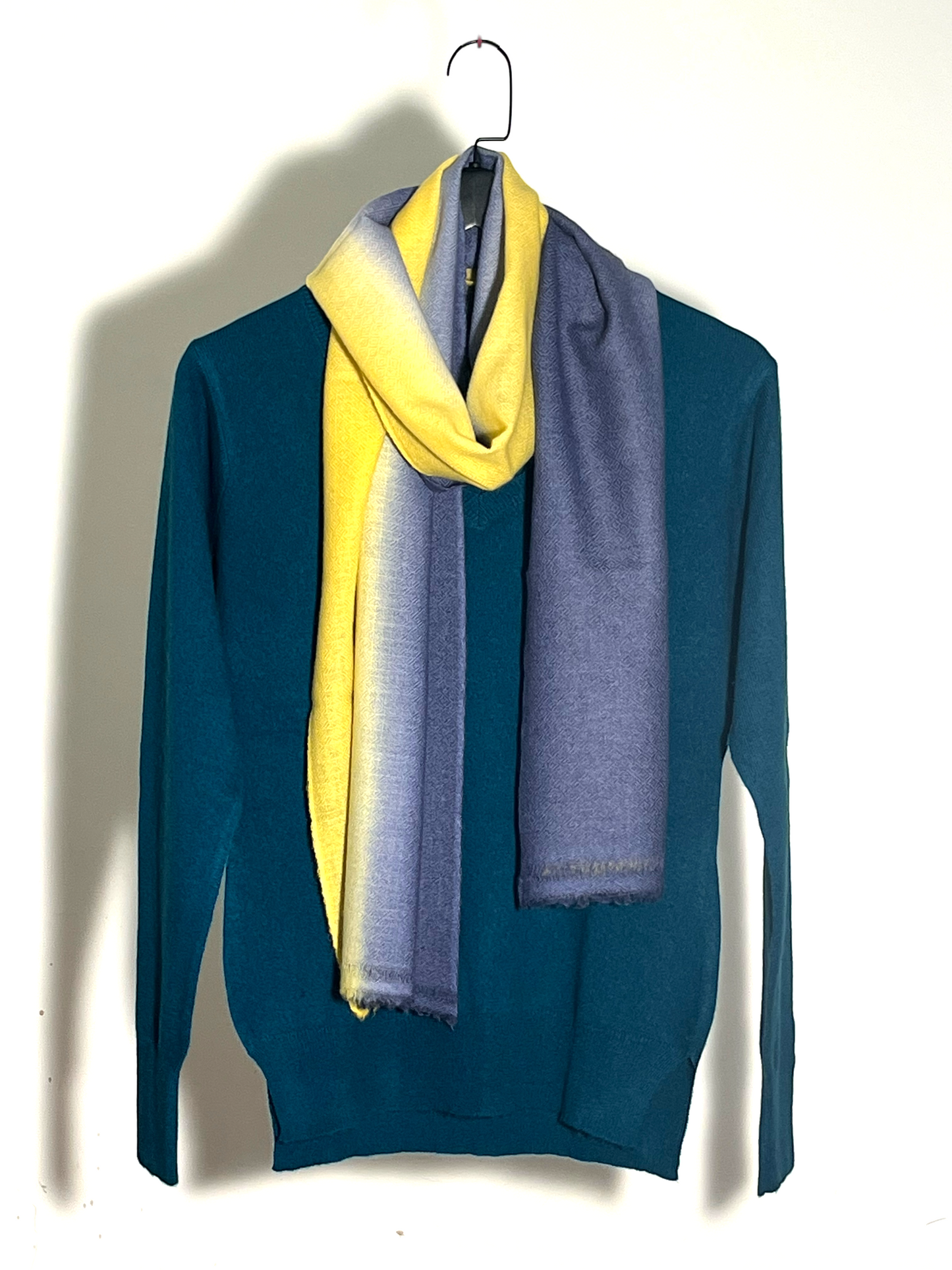 Hand Knitted Teal Color Ladies Sweater - 100% Cashmere