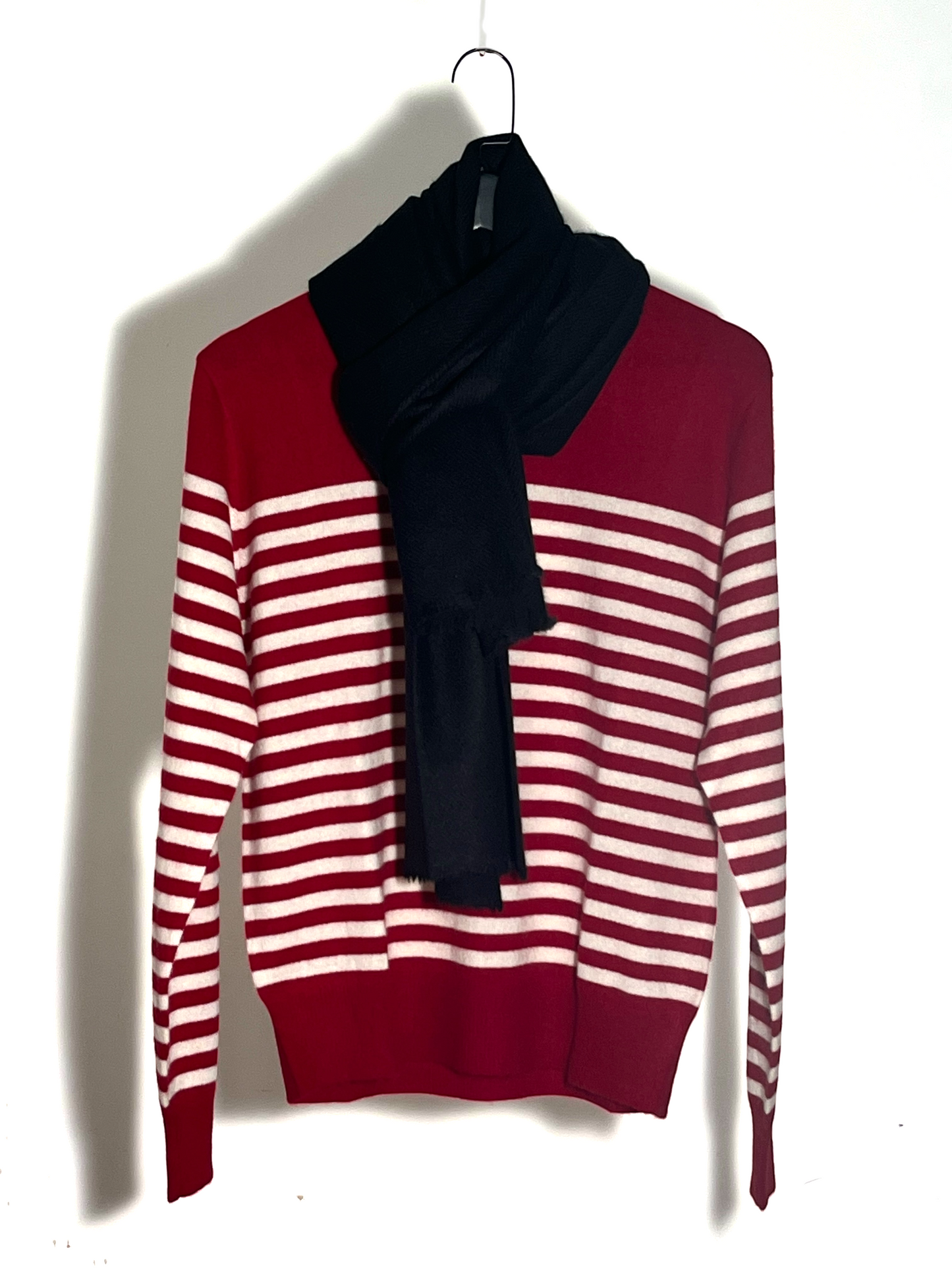 Burgundy Stripe Sweater -  100% Cashmere