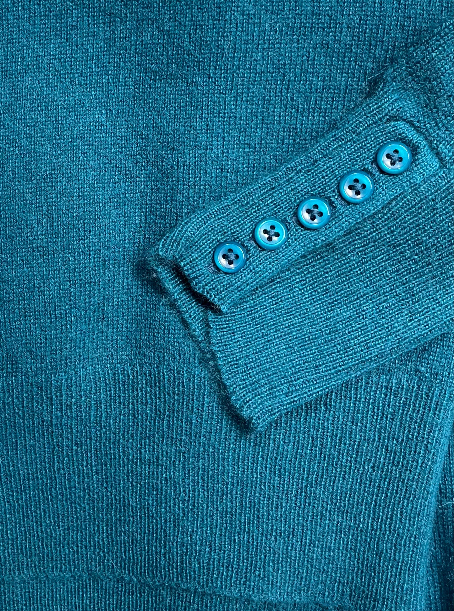 Hand Knitted Teal Color Ladies Sweater - 100% Cashmere