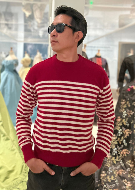 Burgundy Stripe Sweater -  100% Cashmere