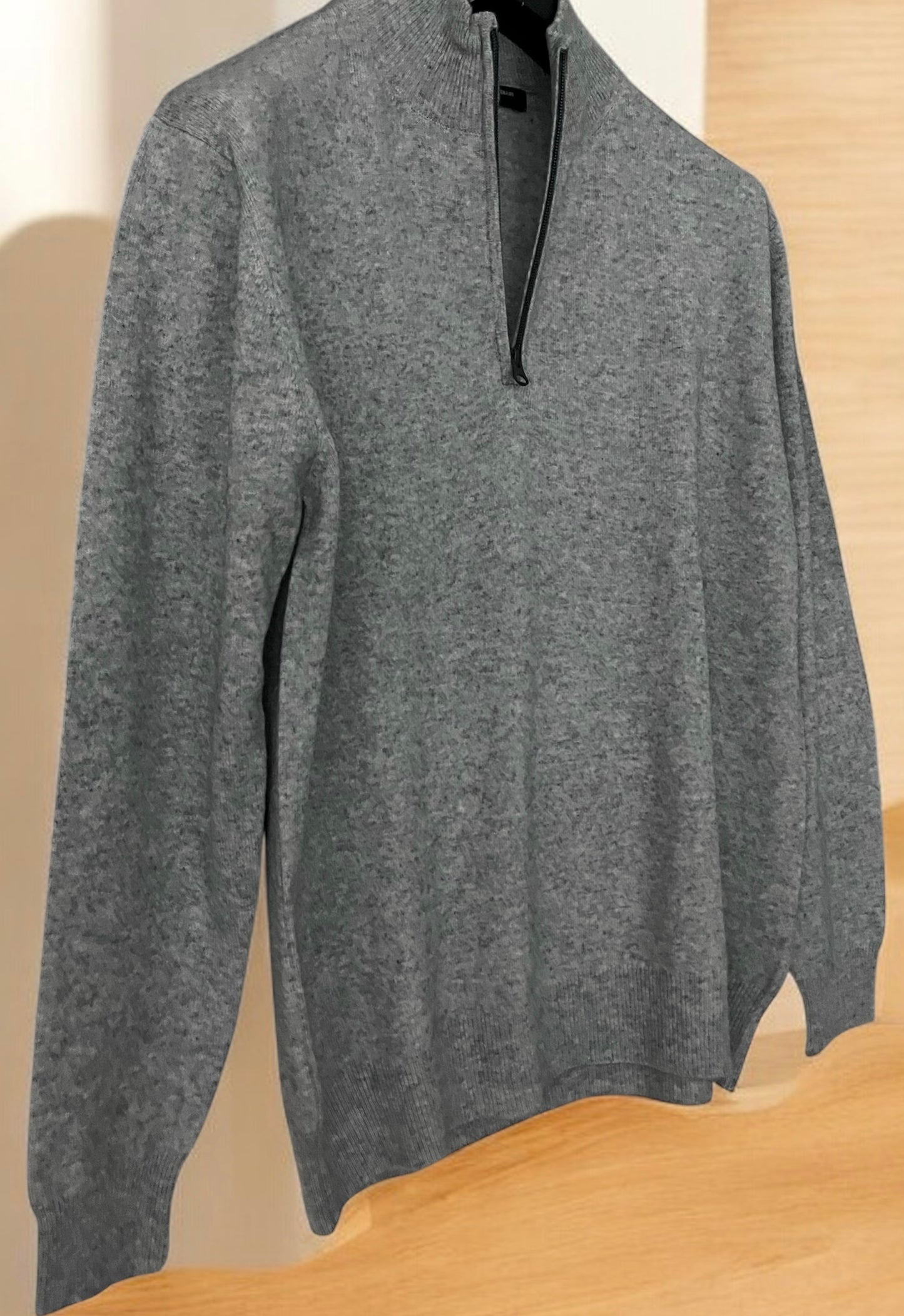 Light Gray Quarter-Zip Sweater - 100% Cashmere