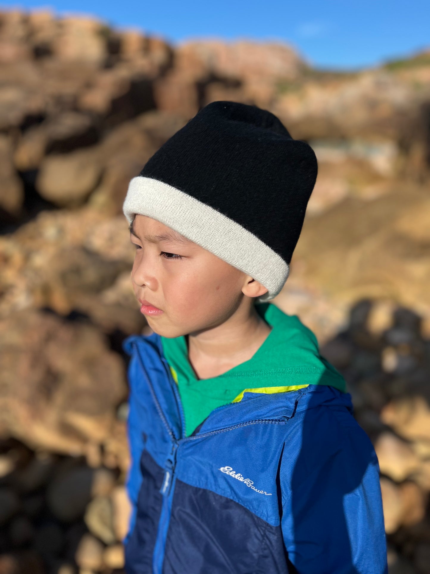 Children Reversible Unisex Beanie Hat - 100% Cashmere