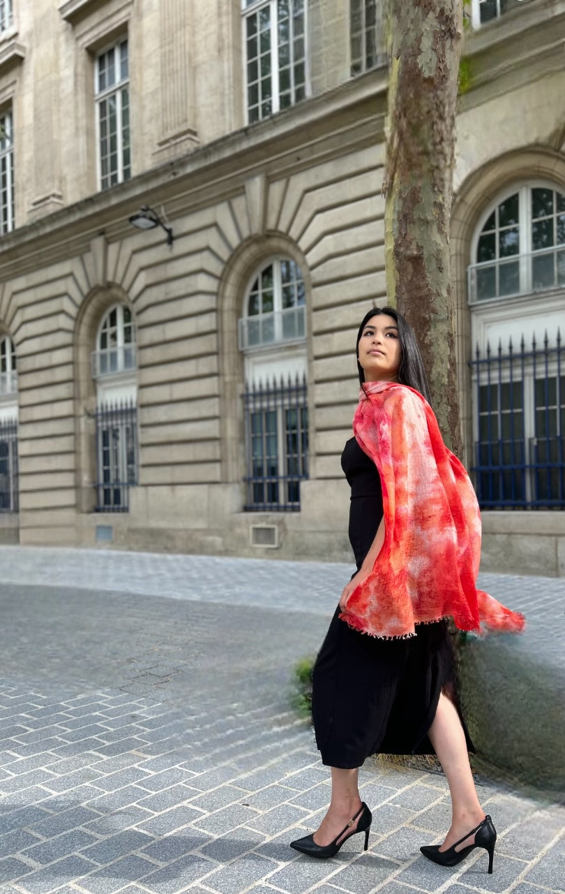 Hand Felted Ice Dye Stole "Nishchal" - Grade A Cashmere