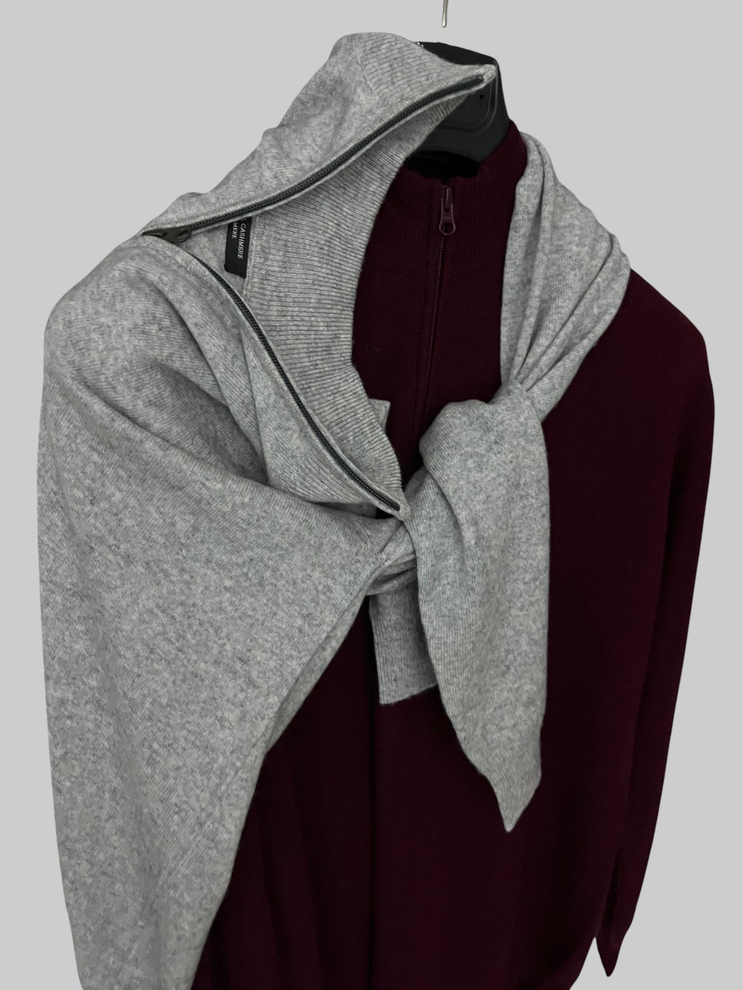 Light Gray Quarter-Zip Sweater - 100% Cashmere